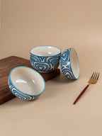 Hand-Painted Blue Ceramic Bowls - Set of 4