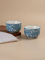 Hand-Painted Blue Ceramic Bowls - Set of 4