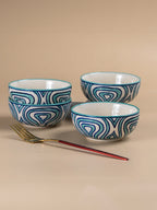 Hand-Painted Blue Ceramic Bowls - Set of 4