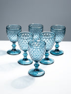 Premium Blue Textured Stemmed Glasses – Set of 6