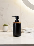 Black Ceramic with Bamboo Soap Dispenser