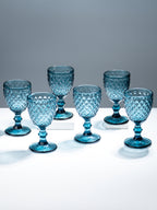 Premium Blue Textured Stemmed Glasses – Set of 6