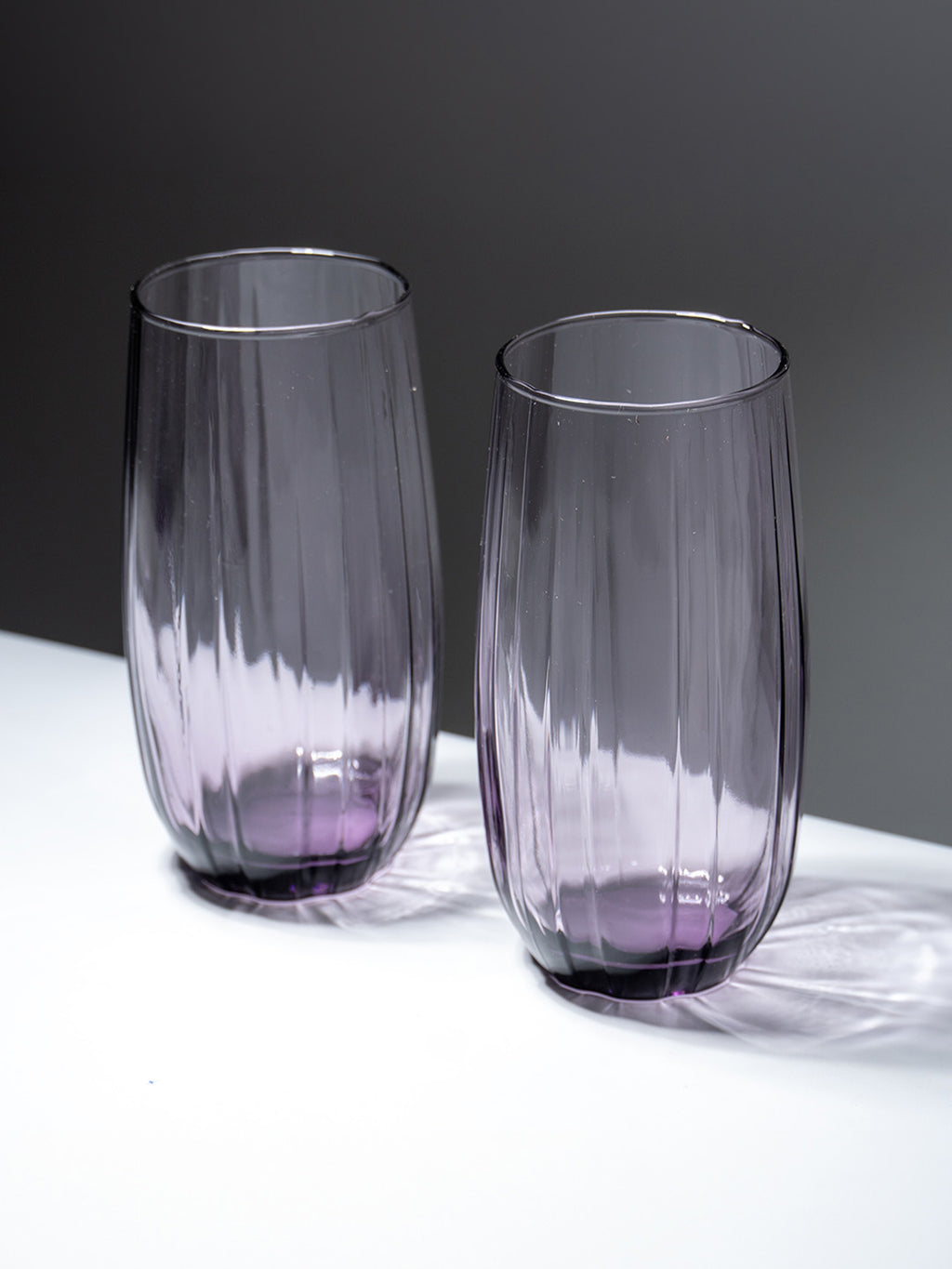 Lilac-Tint Ribbed Tall Glasses - Set of 6