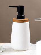 Matte White Ceramic with Bamboo Soap Dispenser