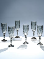 Elegant Black Crystal-Cut Glass Goblet - Set of 6