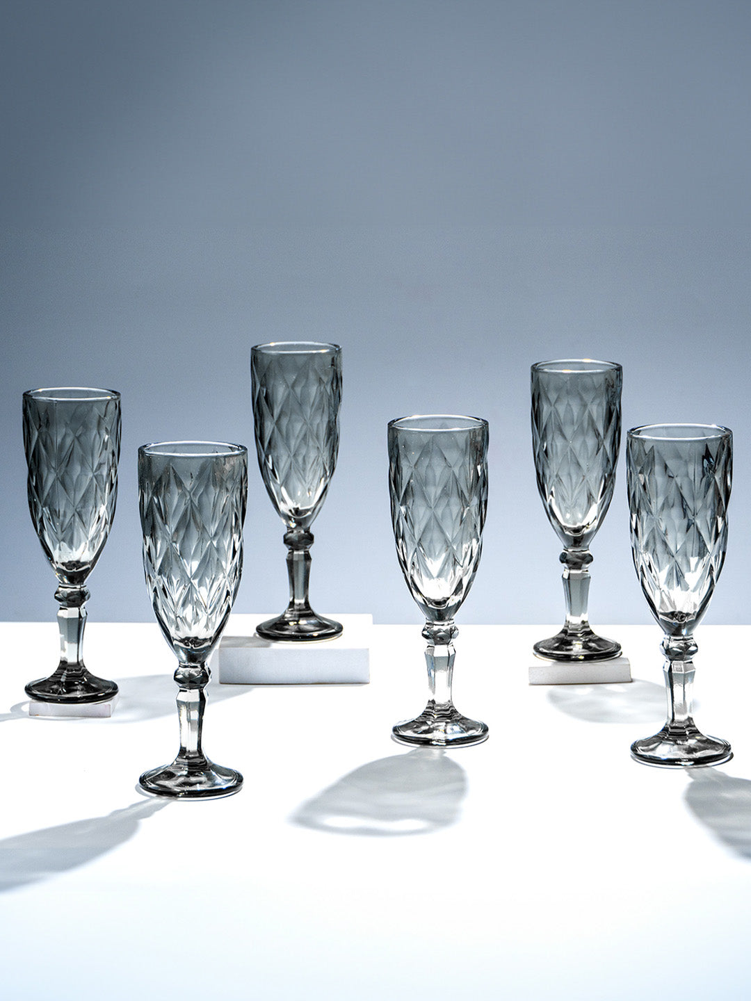 Elegant Black Crystal-Cut Glass Goblet - Set of 6
