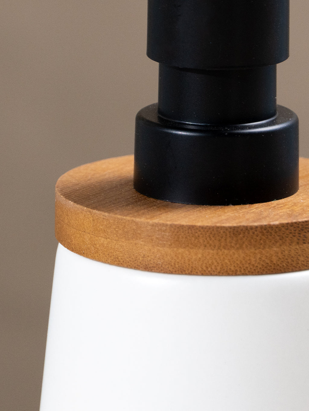 Matte White Ceramic with Bamboo Soap Dispenser