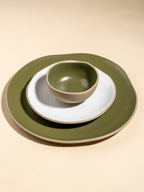 Olive Green & Beige Mix Ceramic Dinner Set of 23