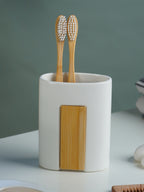White and Bamboo Bathroom Accessory Set of 4