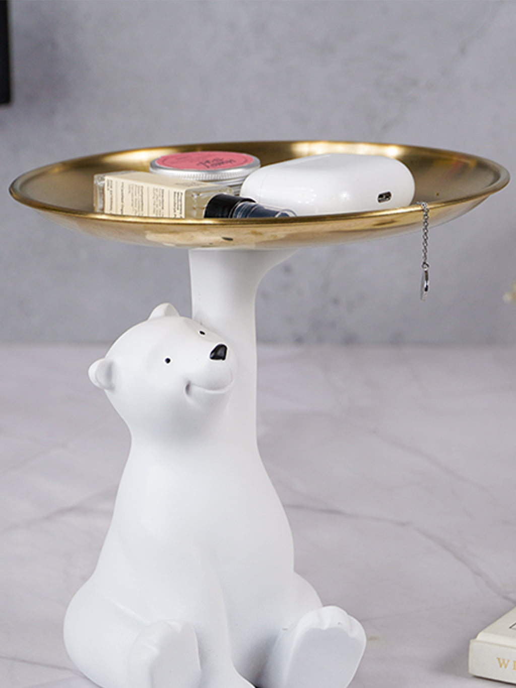 White Bear Figurine with Golden Tray
