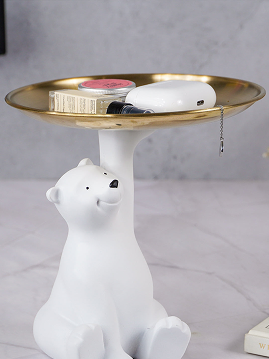White Bear Figurine with Golden Tray