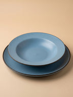 Blue Ceramic Pasta Bowl with Plate