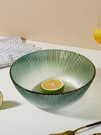 Forest Green Ribbed Glass Bowl - Ombre Gradient Serving Dish