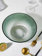 Forest Green Ribbed Glass Bowl - Ombre Gradient Serving Dish