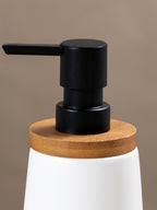 Matte White Ceramic with Bamboo Soap Dispenser