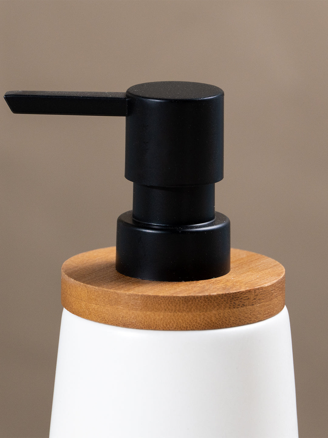 Matte White Ceramic with Bamboo Soap Dispenser