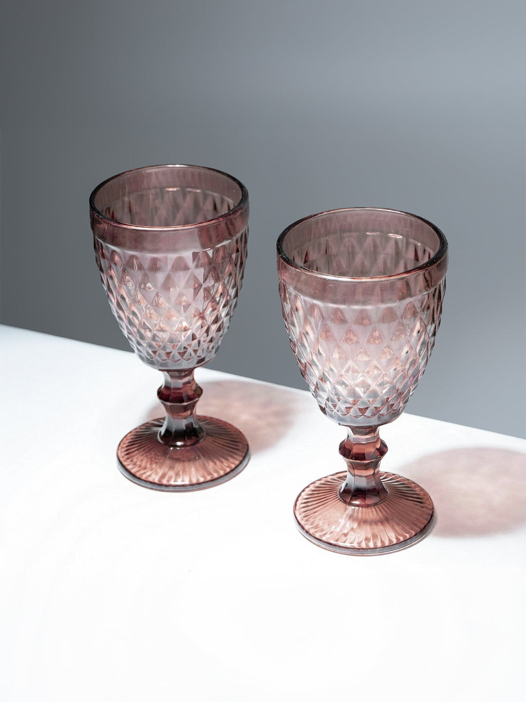 Rose-Pink Diamond-Cut Goblets - Set of 6