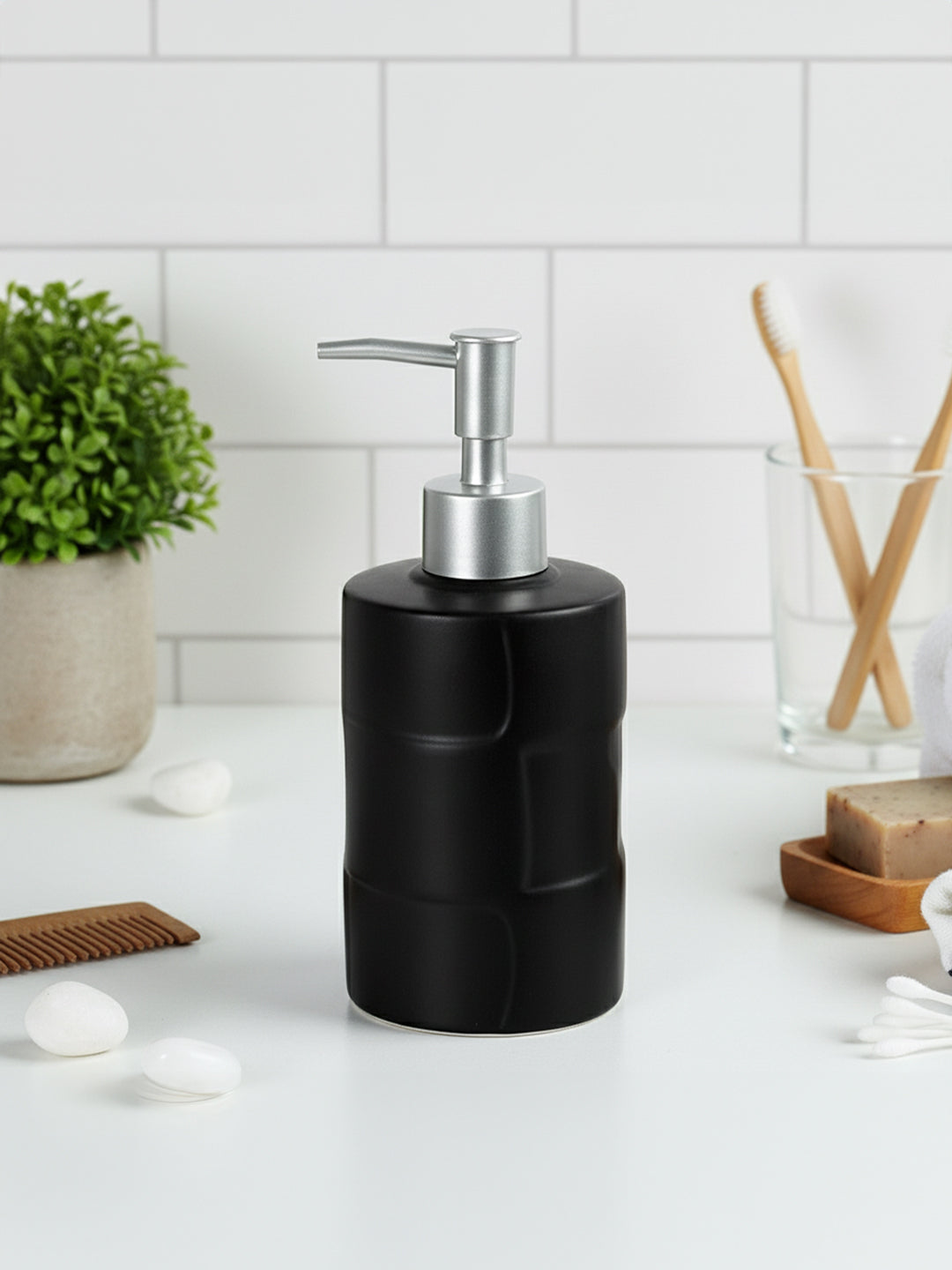 Matte Black Textured Ceramic Soap Dispenser