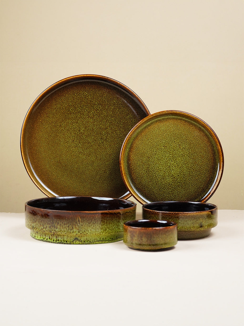 Modern Rustic Green Ceramic Dinner Set of 22 Piece