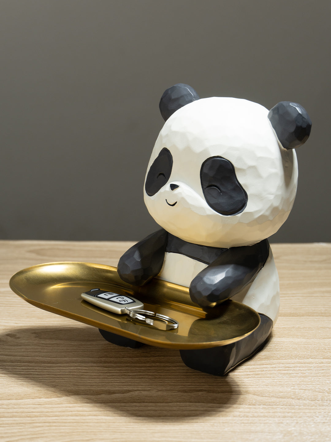 Black and White Panda Tray Holder with Gold Oval Plate