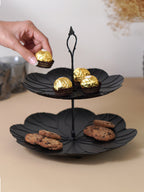 Two-Tier Black Leaf Design Cake Serving Stand