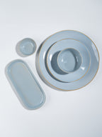 Light Blue Ceramic Dinner Set with Rustic Gold Rim Finish - Set of 20