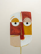 Vibrant Abstract Face Sculpture in Red, Yellow, and White