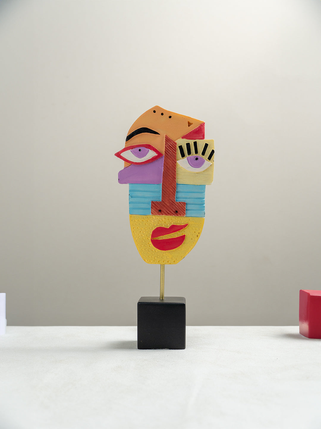 Multicolor Abstract Face Sculpture with Textured Face