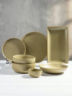 Modern Rustic Olive Green Ceramic Dinner Set of 25