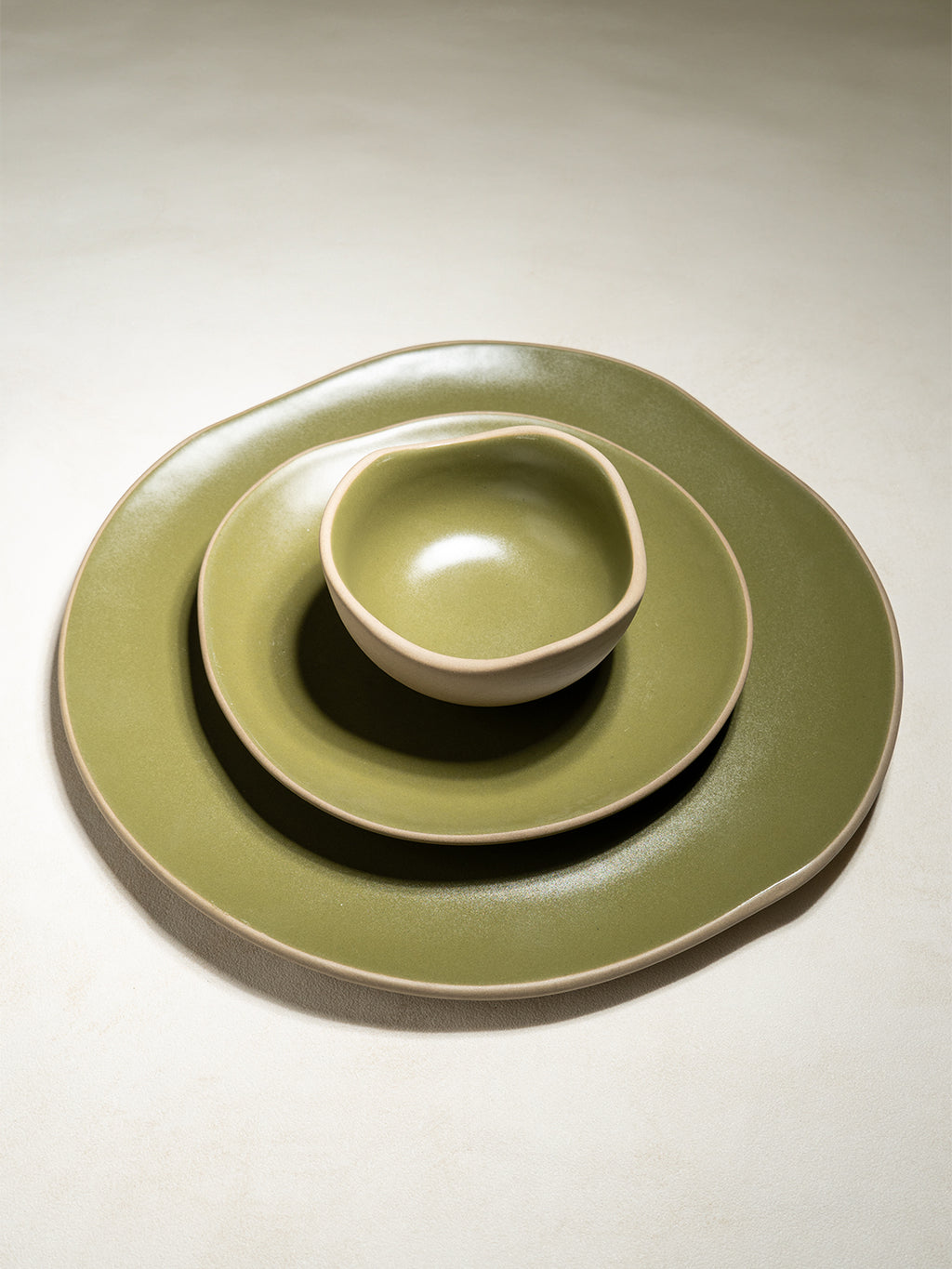 Olive Green & Beige Rustic Ceramic Dinner Set of 22
