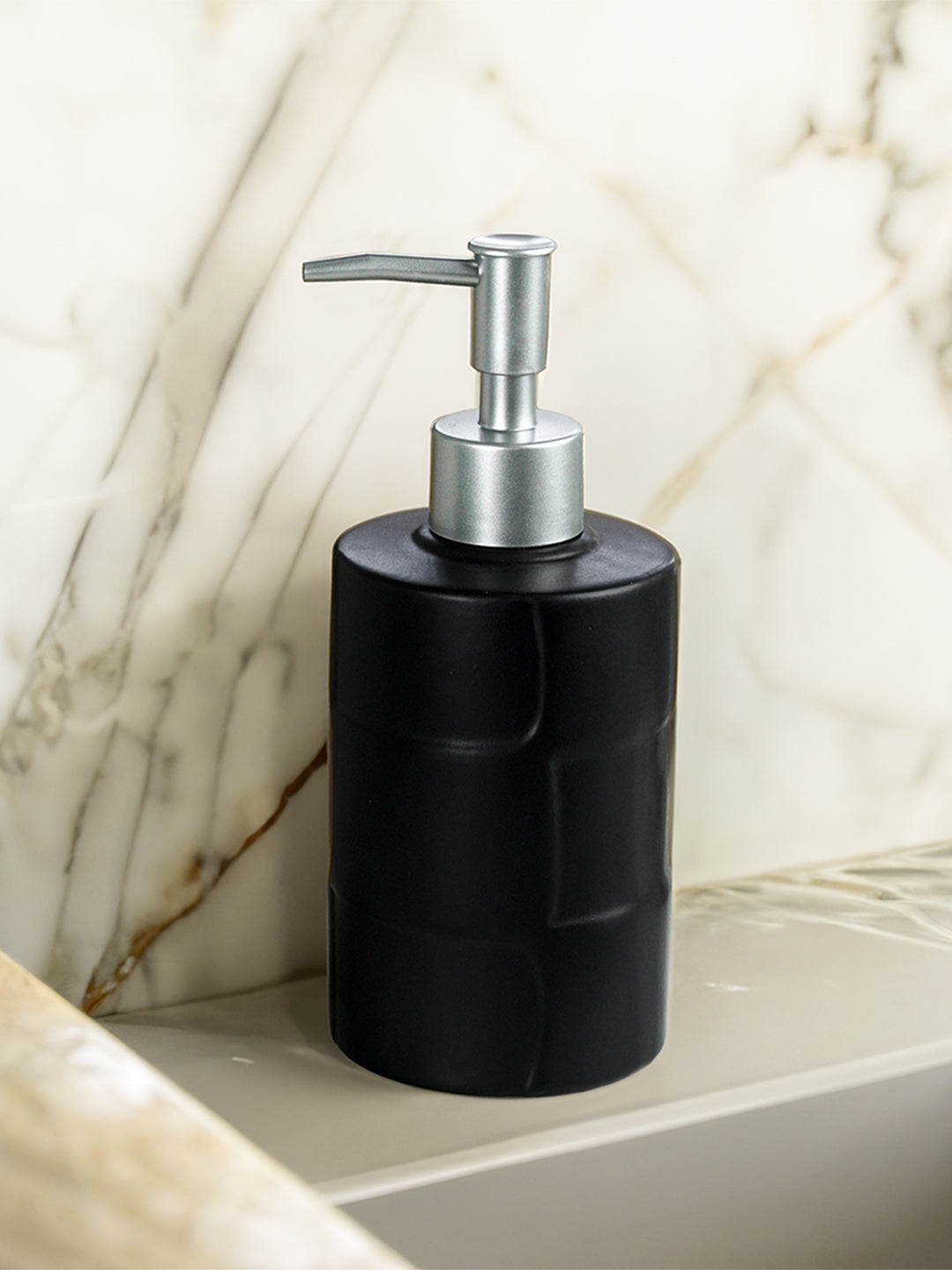 Matte Black Textured Ceramic Soap Dispenser