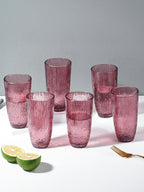 Ruby Red Ribbed Drinking Glasses - Set of 6