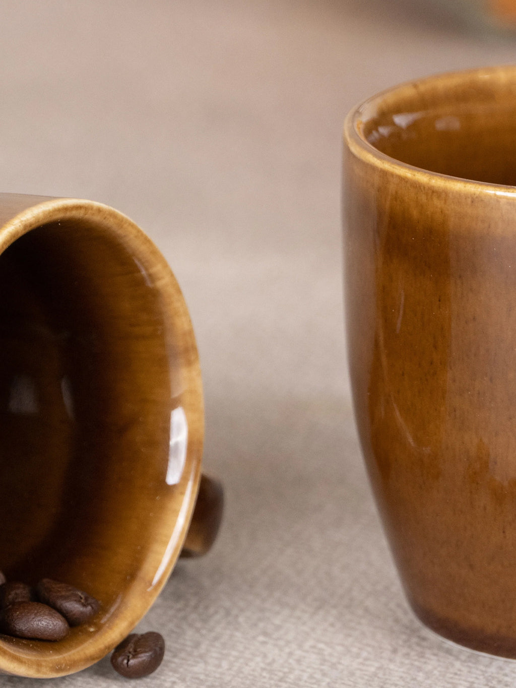 Brown Ceramic Coffee Mug with Golden Border | Set of 2