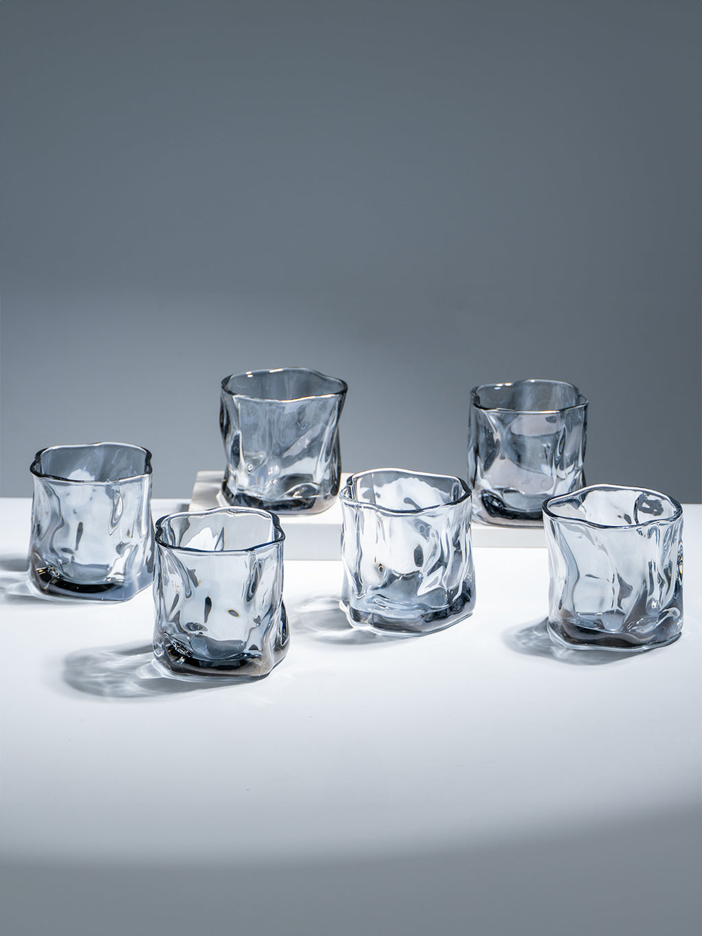 Smoky Gray Sculpted Glasses - Set of 6