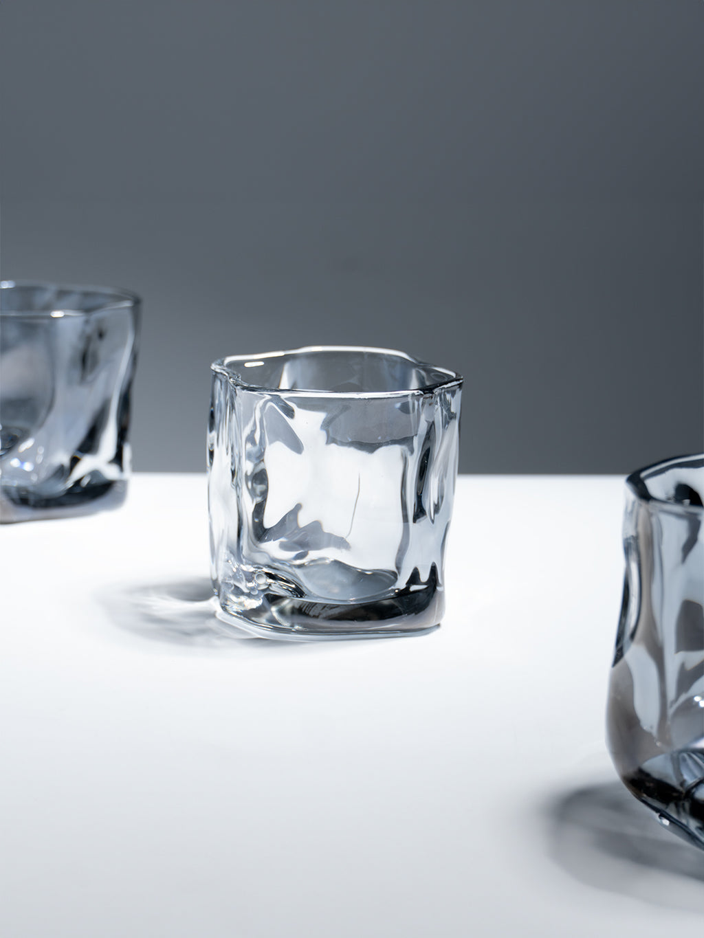 Smoky Gray Sculpted Glasses - Set of 6