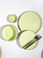 Light Green & Rust Ceramic Dinner Set of 14