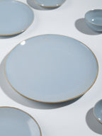 Light Blue Ceramic Dinner Set with Rustic Gold Rim Finish - Set of 20