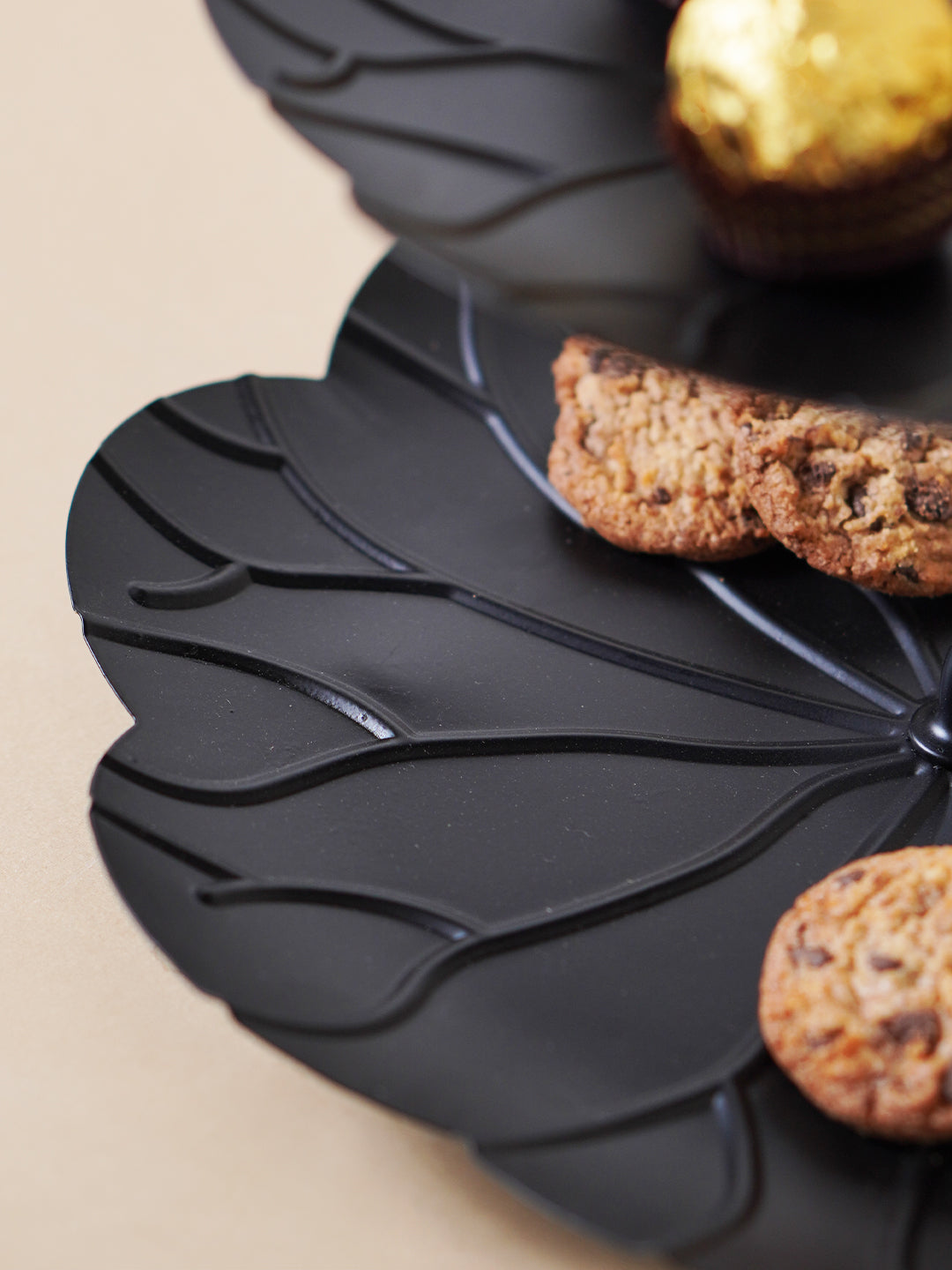 Two-Tier Black Leaf Design Cake Serving Stand