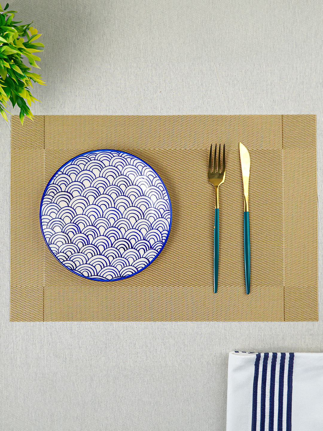Gold Rectangular Table Mat with Textured Weave