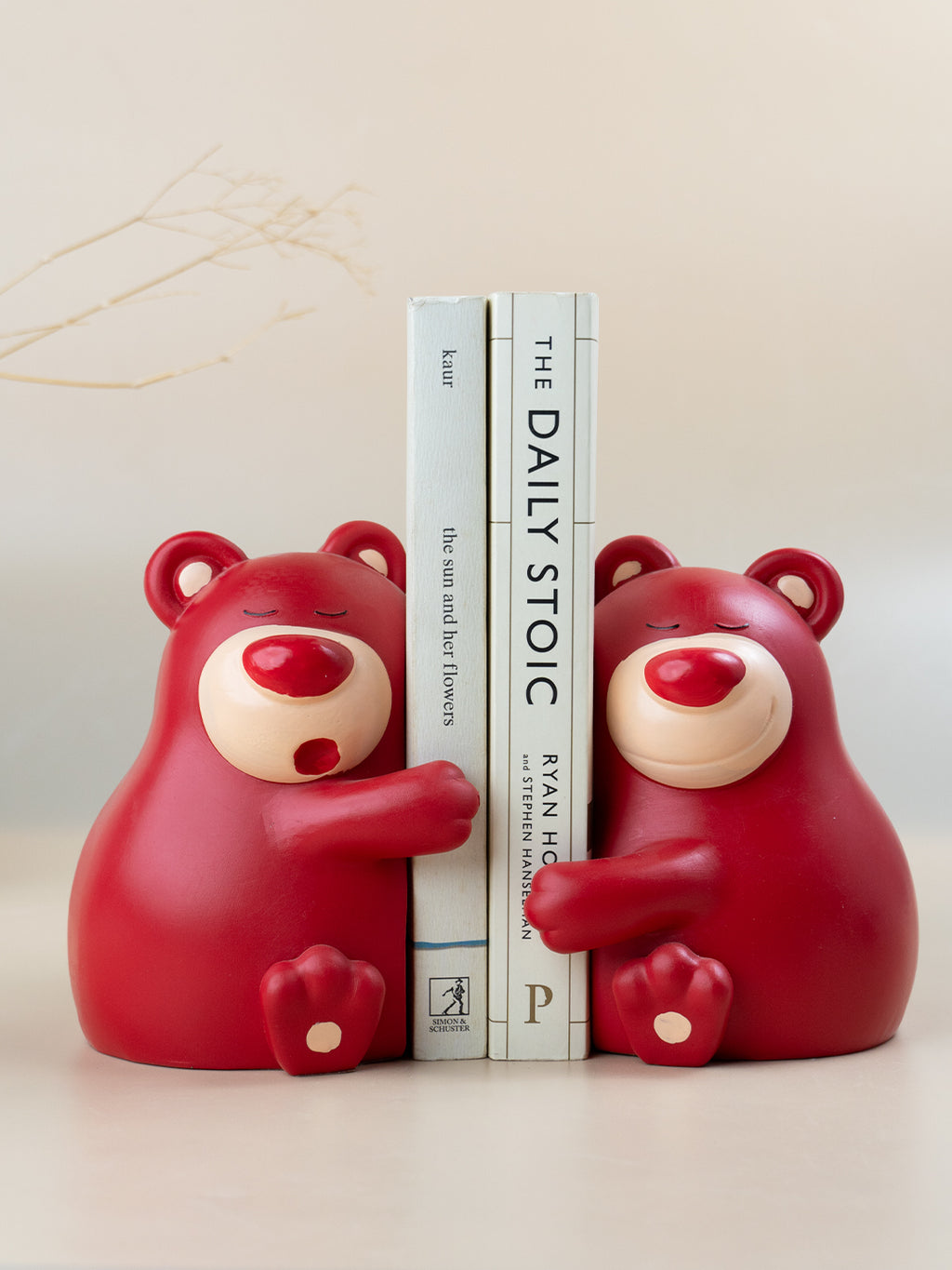 Adorable Red Bear Hug Bookends