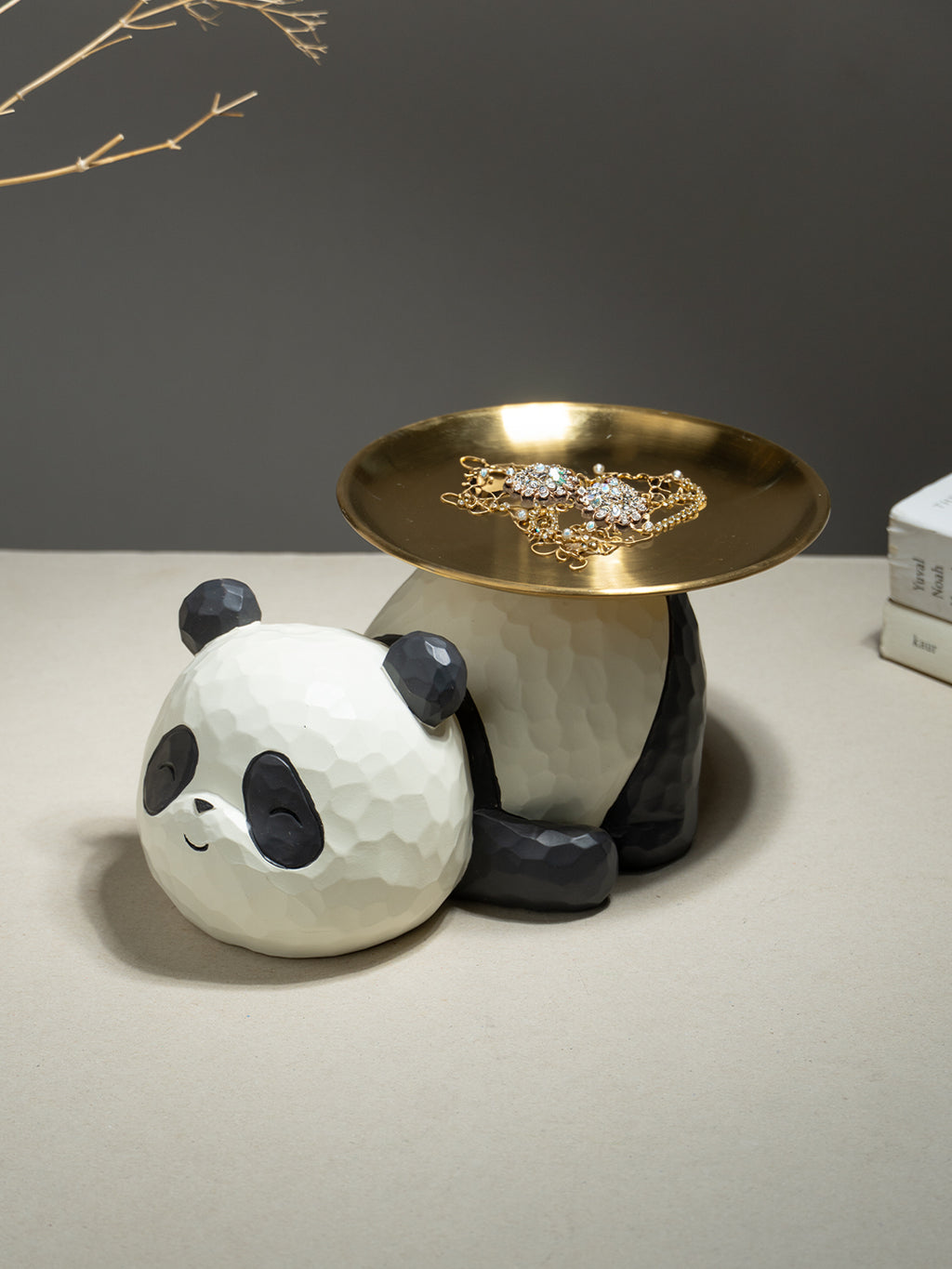 Panda-Shaped Figurine with Gold Plated Tray