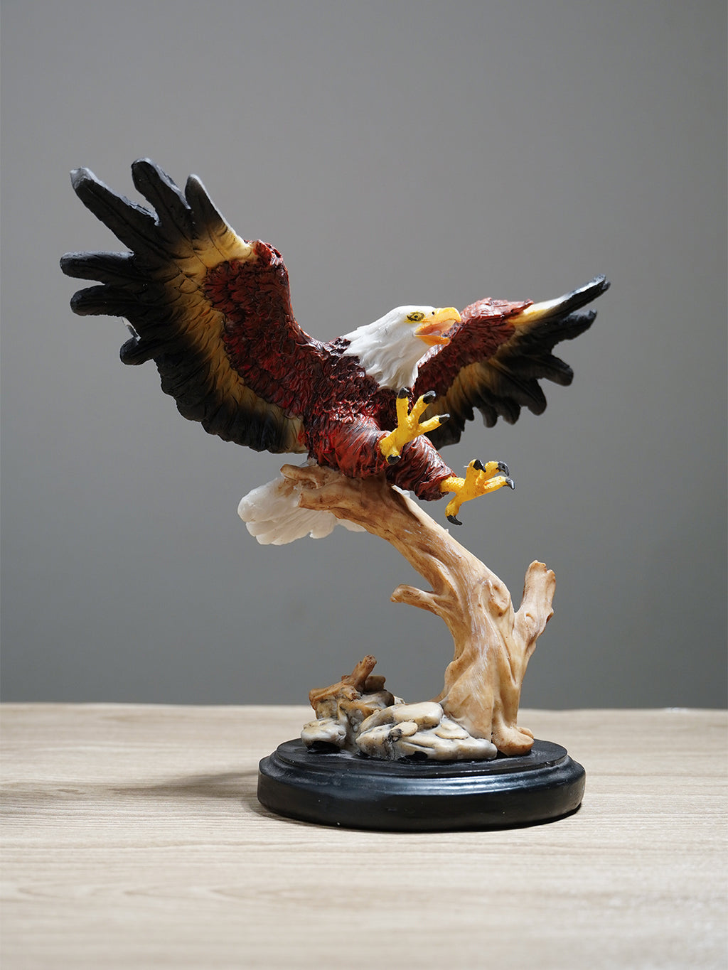 Bald Eagle Figurine on Wooden Perch