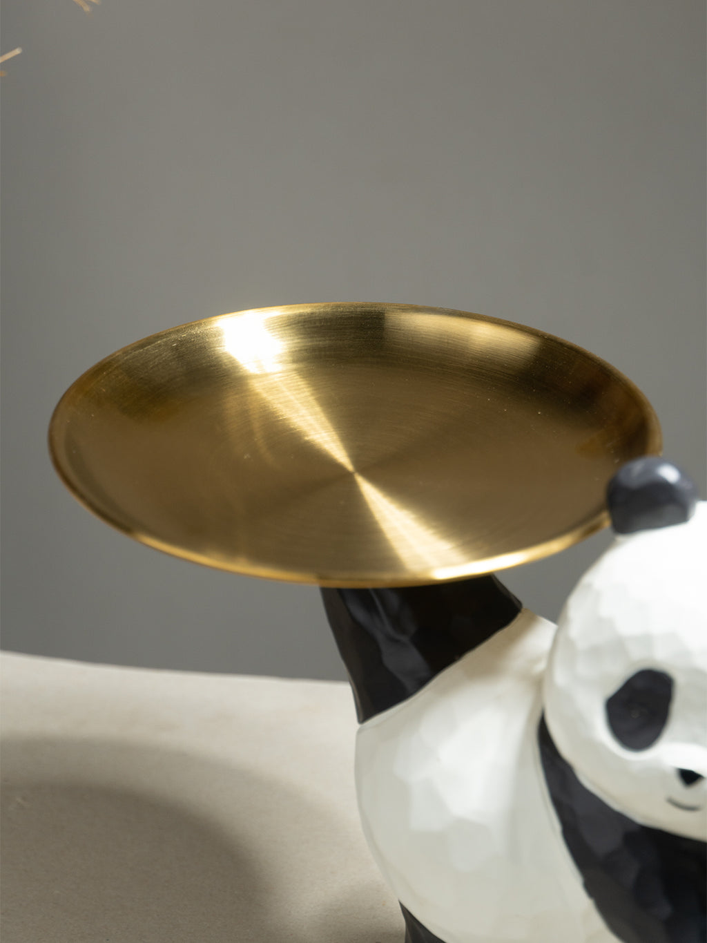 Black and White Panda Figurine with Gold Tray Holder