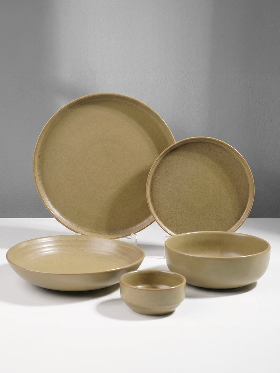 Modern Rustic Olive Green Ceramic Dinner Set of 25