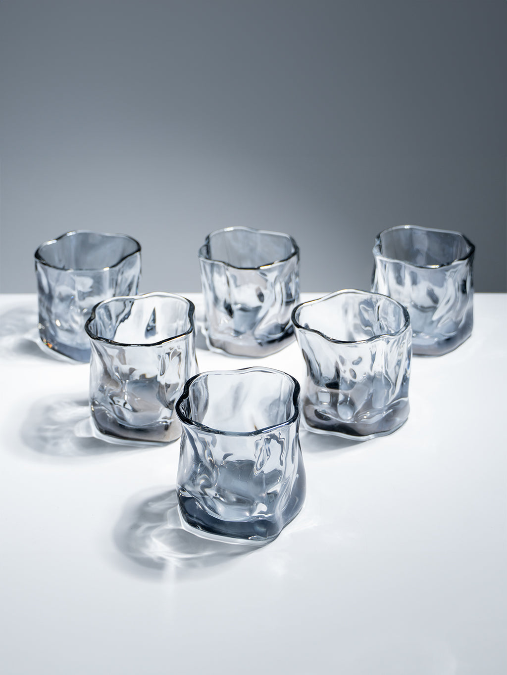 Smoky Gray Sculpted Glasses - Set of 6