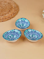 Blue & Teal Lotus Long Ceramic Bowls Set of 3
