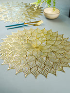 Gold Floral Cutout Table Mat with Intricate Petal Design