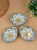 Green & Yellow Side Handles Ceramic Bowls Set of 3