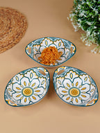 Green & Yellow Side Handles Ceramic Bowls Set of 3