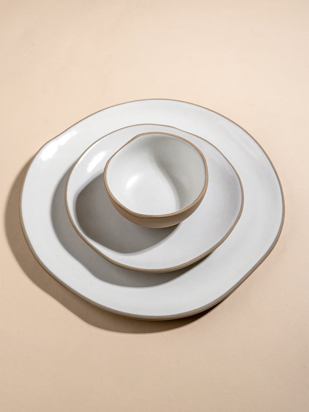 Modern Beige & White Rustic Ceramic Dinner Set of 28